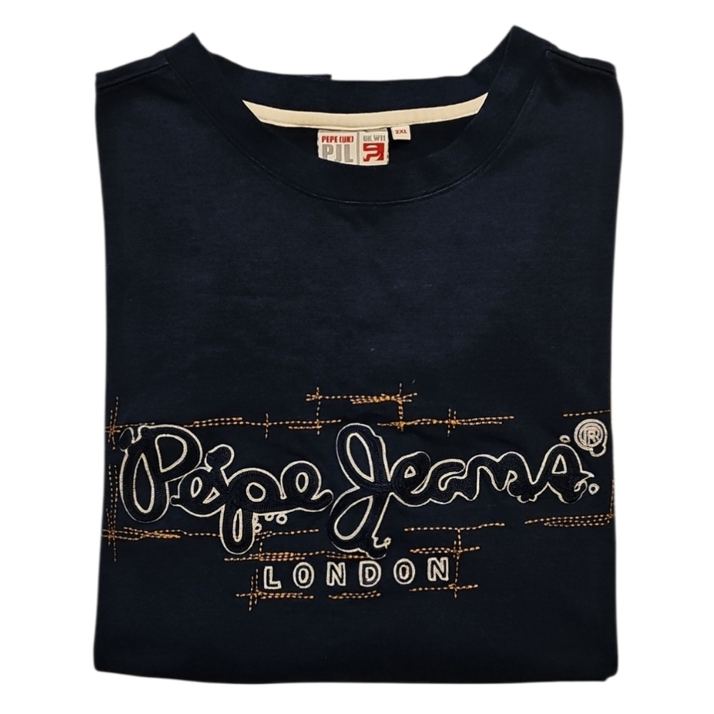Pepe Jeans London Blue Graphic Embroidered Shortsleeve Shirt. Men's Size: 2XL.